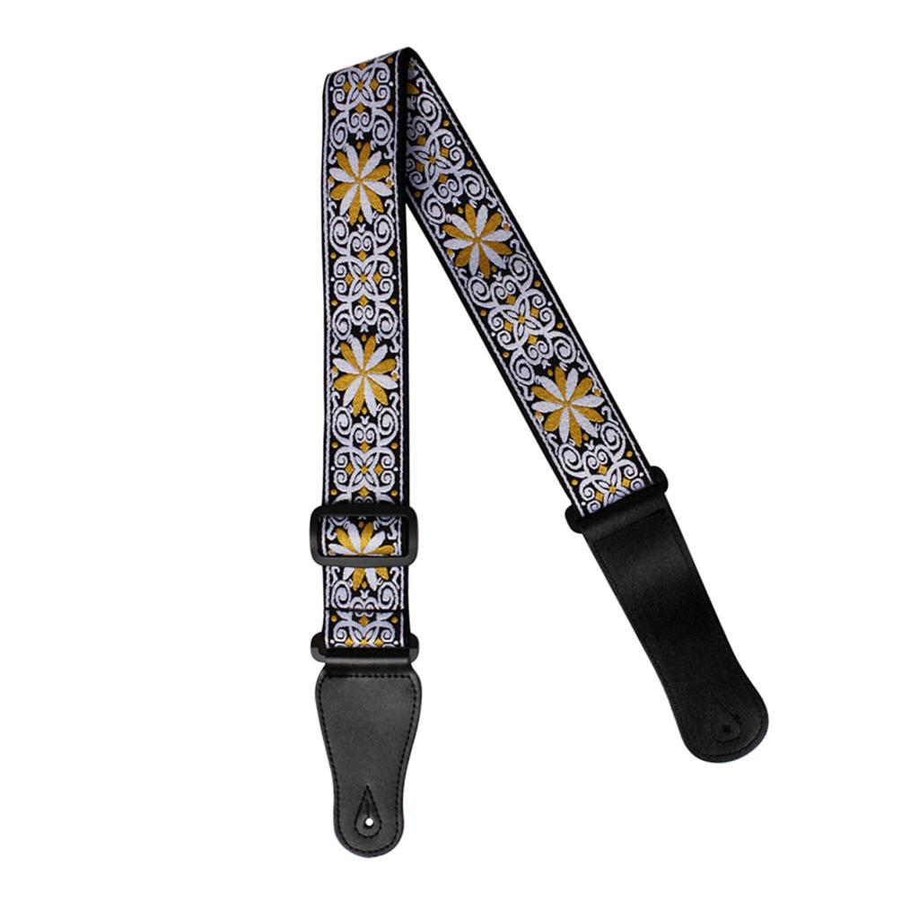 Fangzi GS-02 Correias de guitarra bordadas ajustáveis ​​para guitarras elétricas acústicas acessórios de baixo amarelo