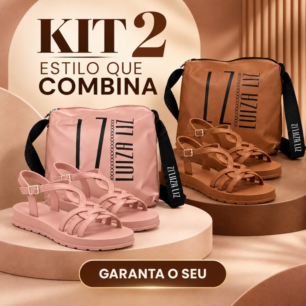 KIT 2 Kits Sandália Feminina Plataforma Trançada Bolsa Transversal Confortável Leve Passeio Numeração 33 ao 40