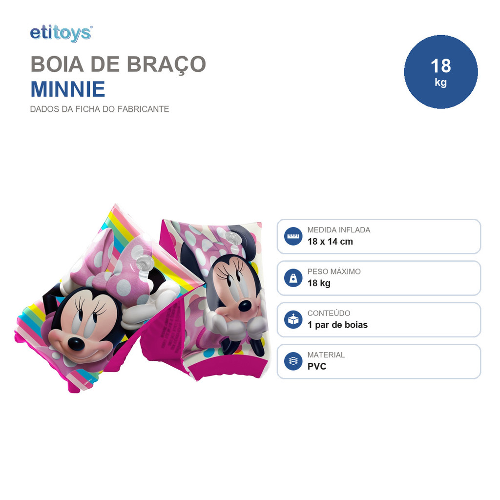 Boia De Braço Infantil Inflável Minnie Piscina 1 Par 18x14cm Até 18kg Etitoys · foto 2