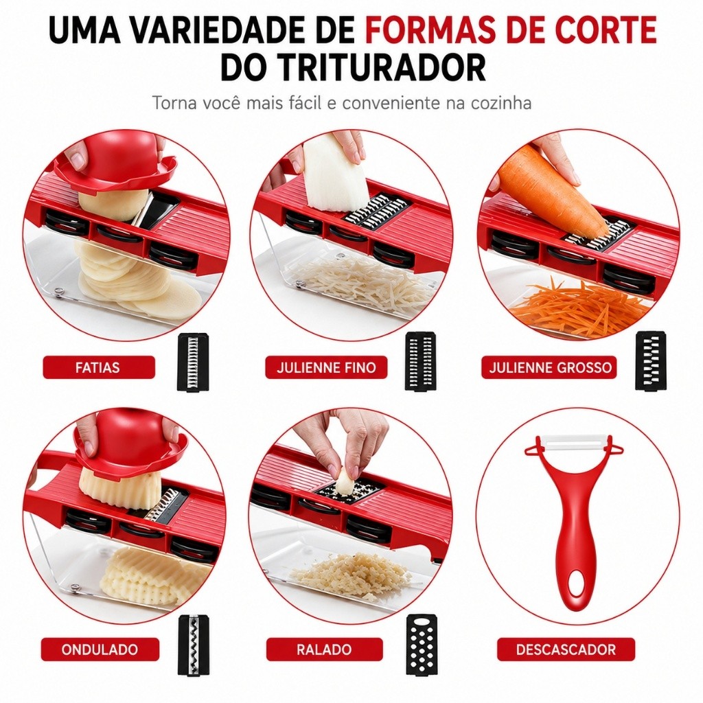 Mandoline Ralador Fatiador 6 em 1 Multiuso Legumes Frutas Queijo com Lâminas e Coletor — imagem 2 de 2