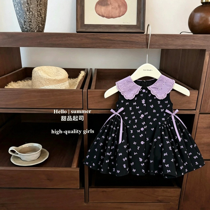 Vestido infantil de algodão respirável com estampa floral para meninas de 1 a 8 anos, estilo princesa, disponível em est