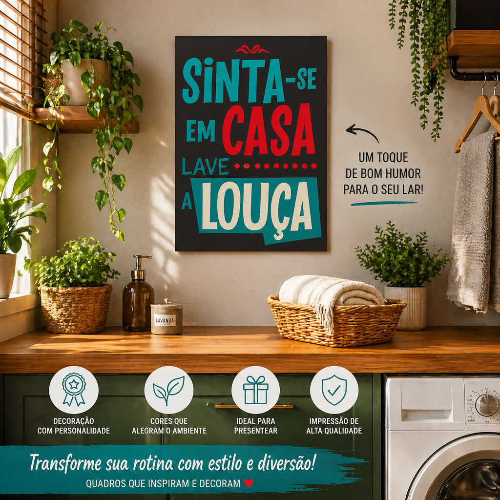 Placa Decorativa Sinta se Em Casa Lave Louça 20x30. Quadro com frase. Quadro para presente