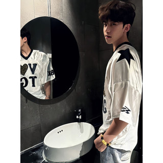 American High Street com decote em v camisa esportiva de manga curta masculina verão leopardo impressão coração carta im
