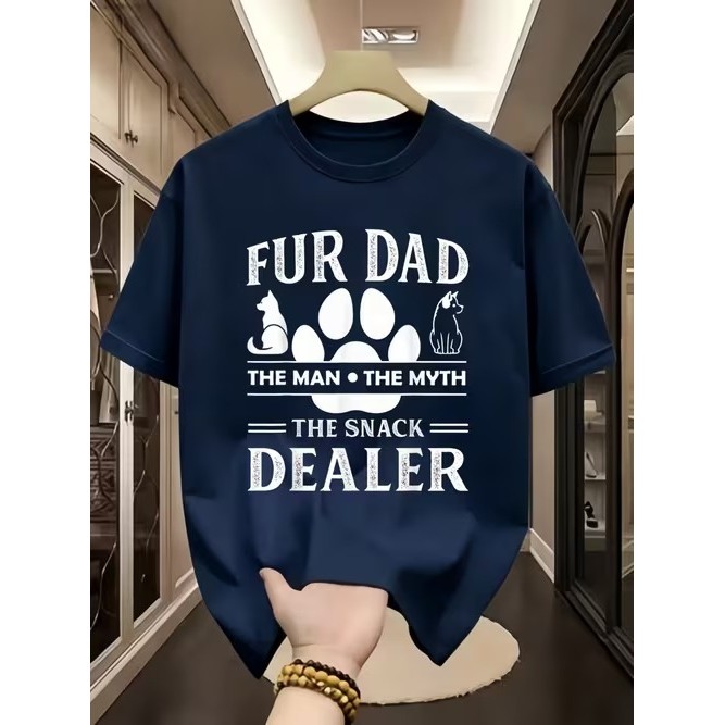 Camiseta Manga Curta Estampada Fur Dad Patinha Divertida Confortável Moderna Estilosa Moda Casual Tendência para Uso