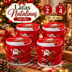 Kit Latas Natalinas Metal Redondas Doce Presente Com Alça Enfeite de Natal, Lembrança de Natal, Caixa de Panetone