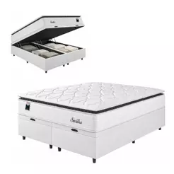 Cama Box Baú Casal Queen Colchão Molas Ensacadas Com Pillow Sevilha 158x198x74cm Branco/Cinza Hellen