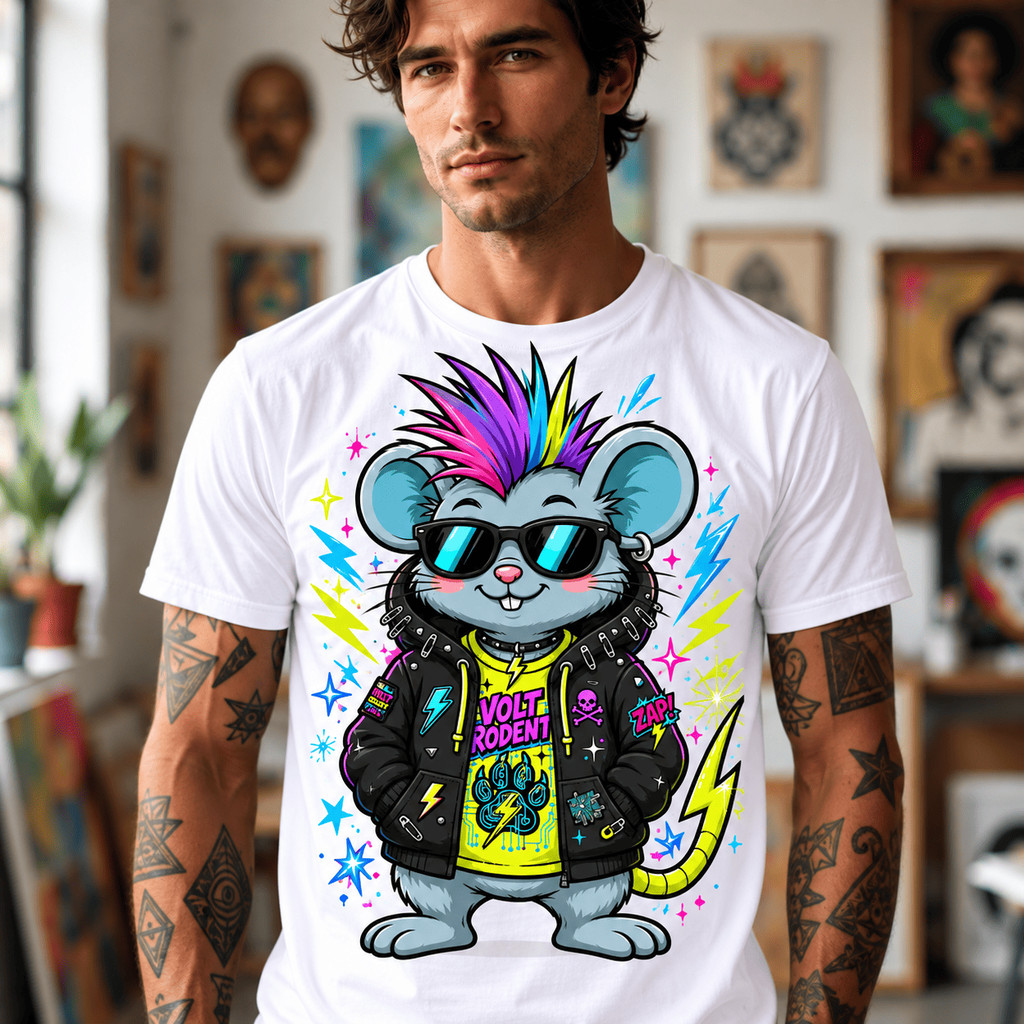 Camiseta Estampada Camisa Rato Punk Cabelo Colorido Despojado Unissex Infantil Adulto 100% Algodão