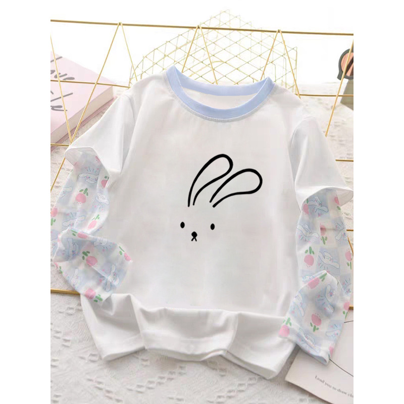 Algodão puro roupas para meninas camiseta de manga curta verão crianças bebê moda versão coreana impresso falso gaze de 