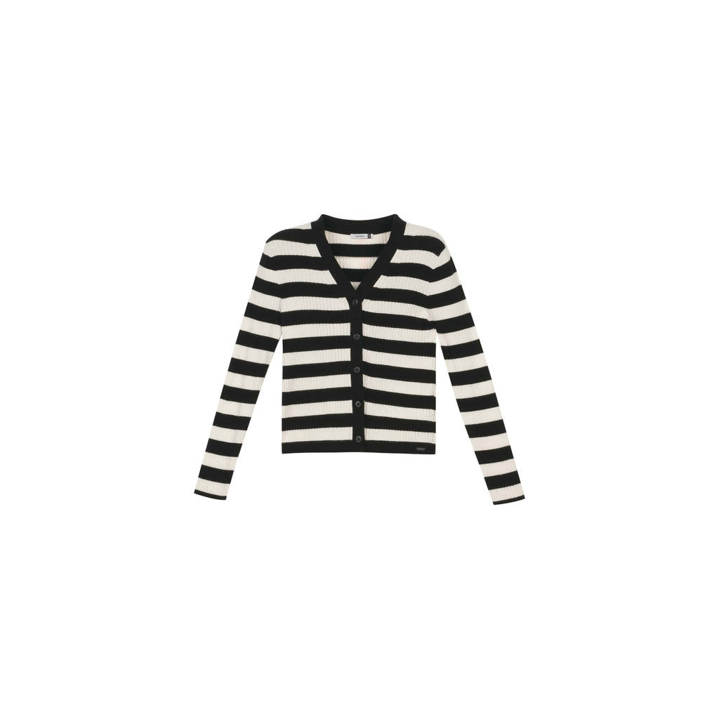 Cardigan Feminino Listrado Tricot Marialícia Preto · foto 2