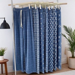 Calças casuais soltas calças de verão drape calças retas de seda gelo estilo fino feminino tamanho grande calças de pern