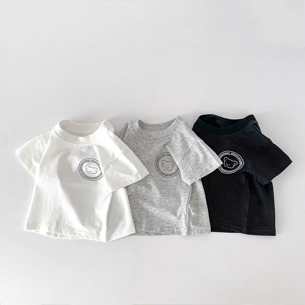Crianças verão puro algodão de manga curta camiseta dos desenhos animados urso médio pequeno crianças masculino feminino