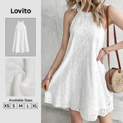 Lovito Vestido Branco Feminino Alinha Com Bordado Floral Boho E Botões Para Primavera Verão Férias DRB201P1D508