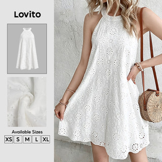 (New Arrival) Lovito Vestido Branco Feminino Alinha Com Bordado Floral Boho E Botões Para Primavera Verão Férias DRB201P1D508