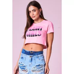 Cropped Feminino Com Logo Planet Girls Rosa Claro