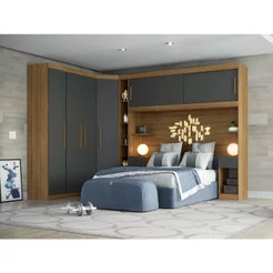 Guarda Roupa Casal Modulado 5 Peças 6 Portas Ipê Wood/Grafite Gênova Plus Cinza Ipê Wood/Grafite