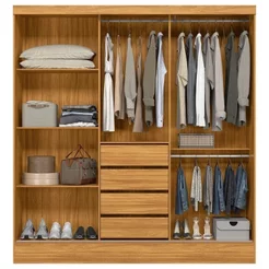Guarda-Roupa Casal com Espelho 3 Portas de Correr e 4 Gavetas Plata Yescasa Cinamomo/Off-White Cinamomo/Off White