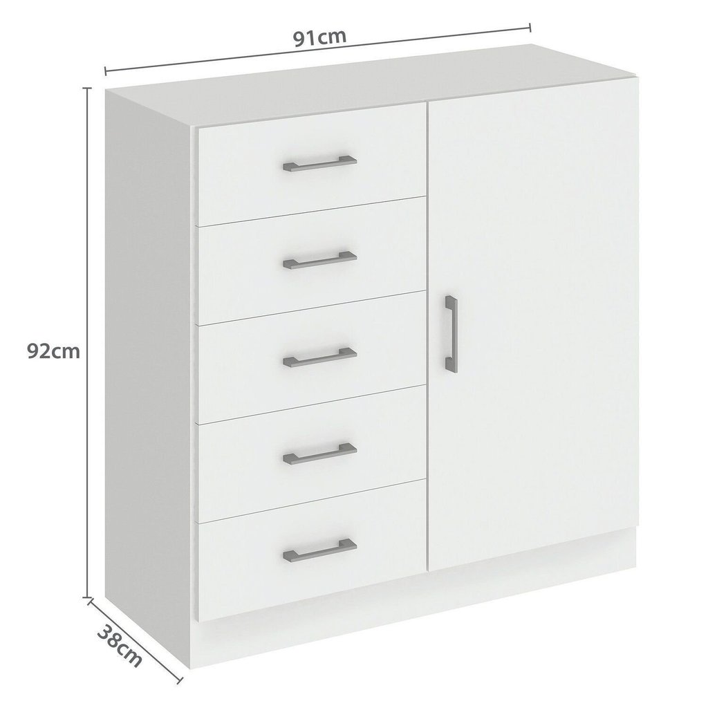 Cômoda para Quarto 5 Gavetas e 1 Porta Miami Branco Branco · foto 2