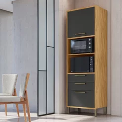 Paneleiro Torre Quente com 2 Portas 2 Gavetas e Espaço Micro-Ondas 100% MDF Vicenza Espresso Móveis Amêndoa/Chumbo