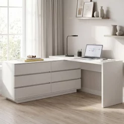 Escrivaninha em L ou Reta Oring 6 Gavetas 139,8cm CabeCasa MadeiraOriginals Branco