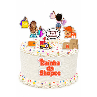 Topo de bolo Topper de aniversario Shopee Rainha da shopee