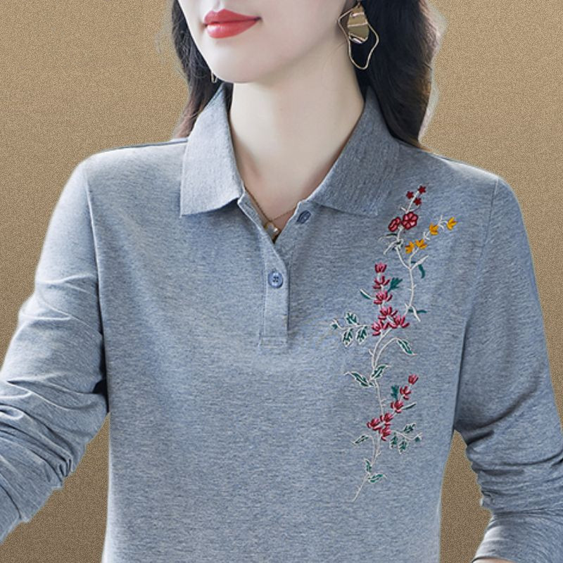 2025 camiseta feminina novo estilo primavera estilo ocidental roupas de outono manga comprida camisa pequena meia-idade 
