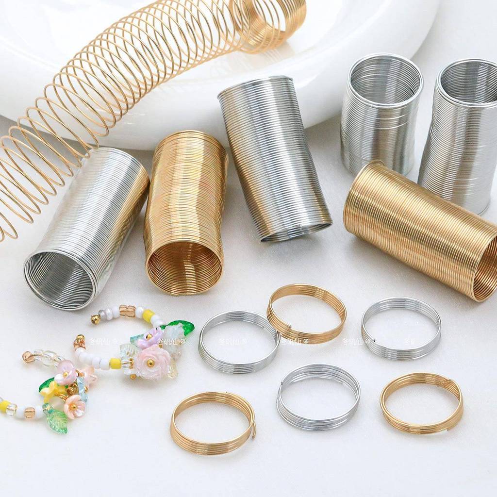 Anel de fio de aço com memória dourada e branca, faça você mesmo, anel artesanal com contas, Material de joia, acessório