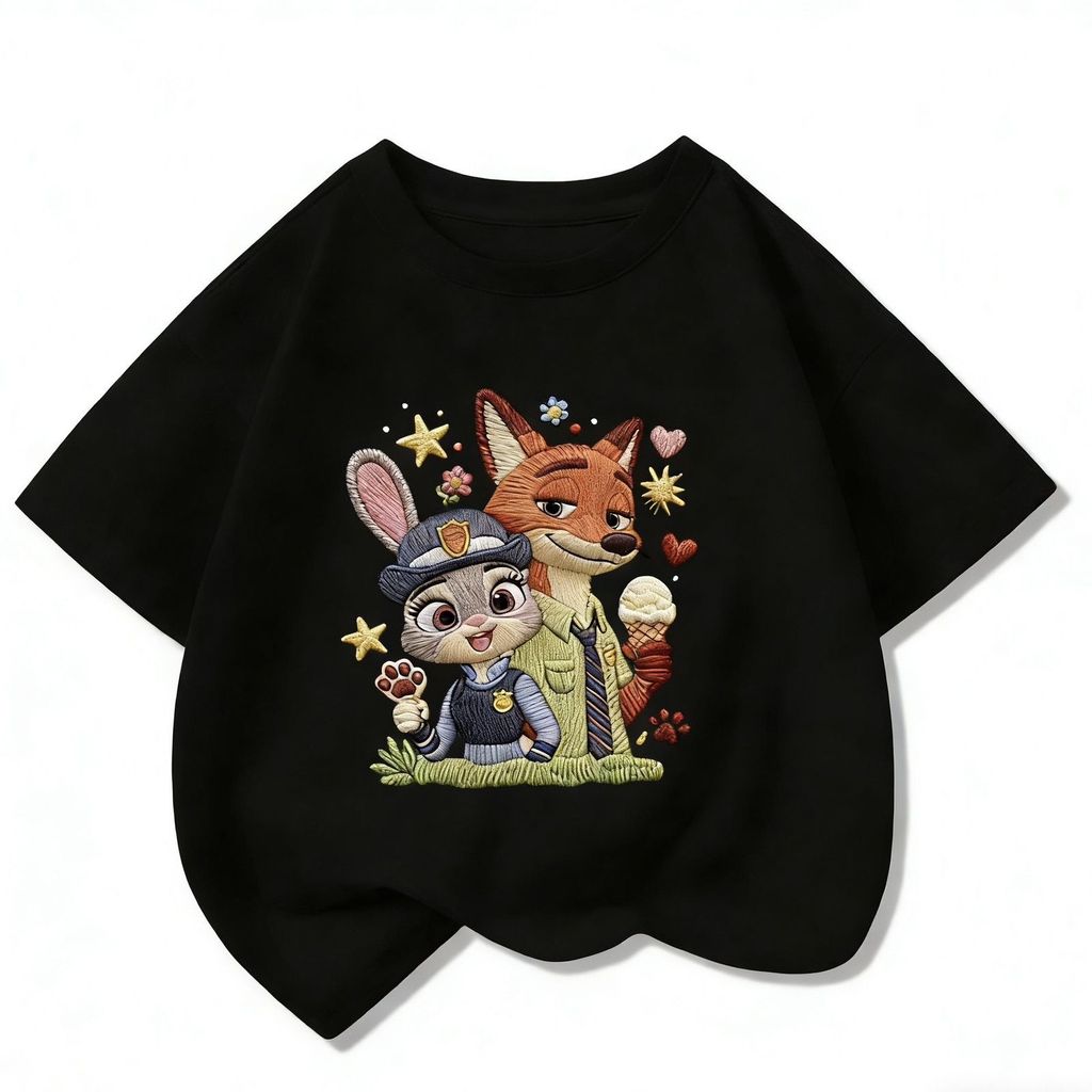 Crazy Zoo Novo Estilo Judy Nick Puro Algodão Verão Manga Curta Meninos Meninas Crianças Em Torno Do Pescoço Camiseta Sol