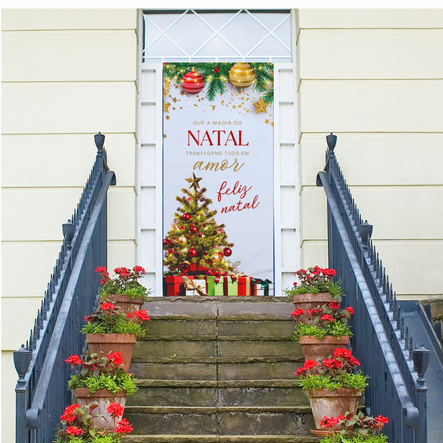 Capa de Porta Enfeite Natalino Sublimados C/ Elástico 0,85x2,10m Tema Feliz Natal Final De Ano