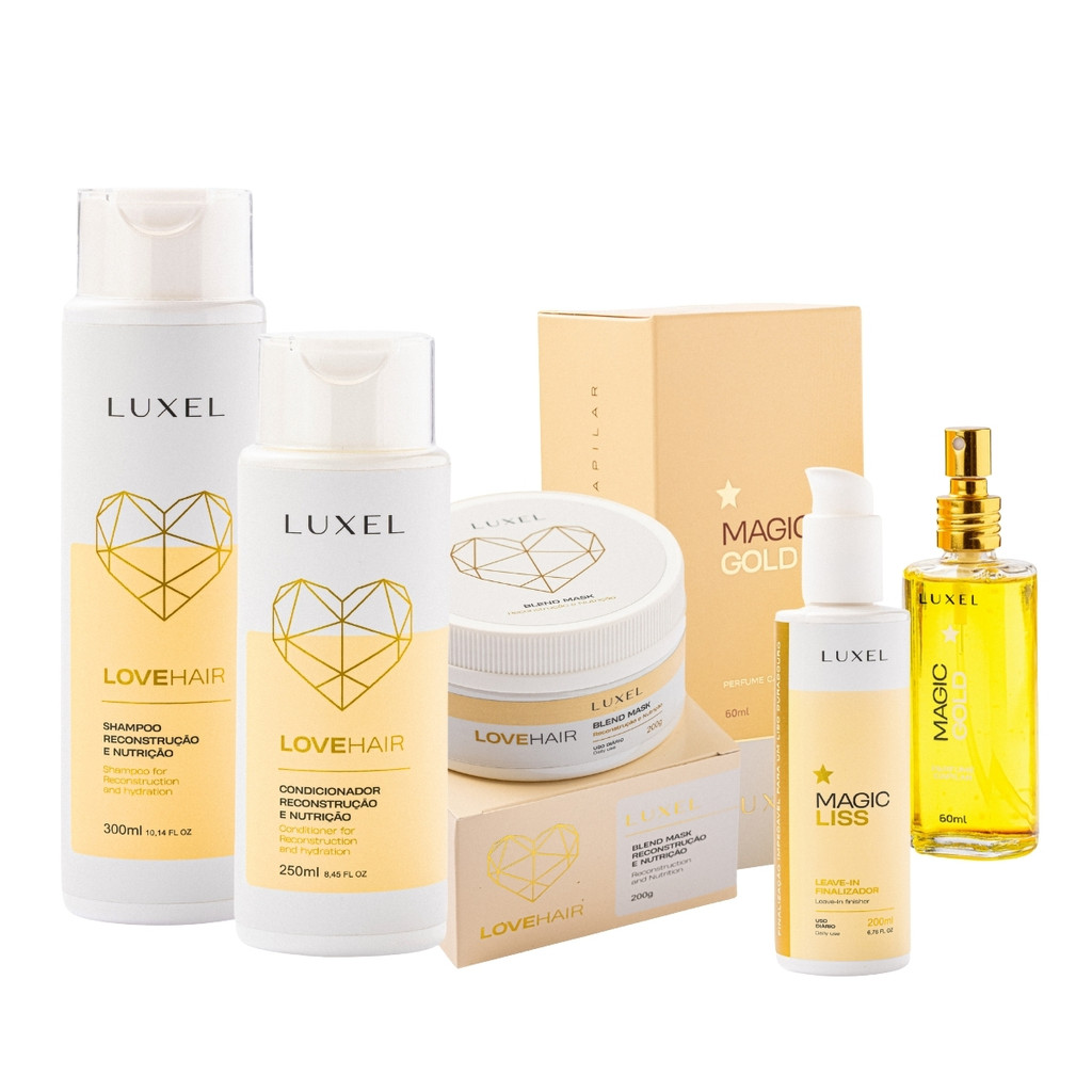 Cronograma Capilar Reconstrução e Nutrição para Cabelo Danificado Kit 5 Passos Luxel