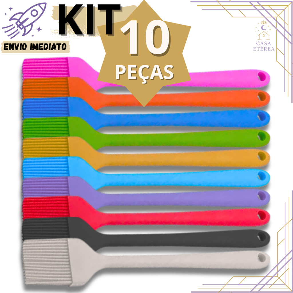 Kit 10 Pincel de Silicone Culinário 25.2cm Utensílio Multiuso para Cozinha Confeitaria Padaria e Churrasco