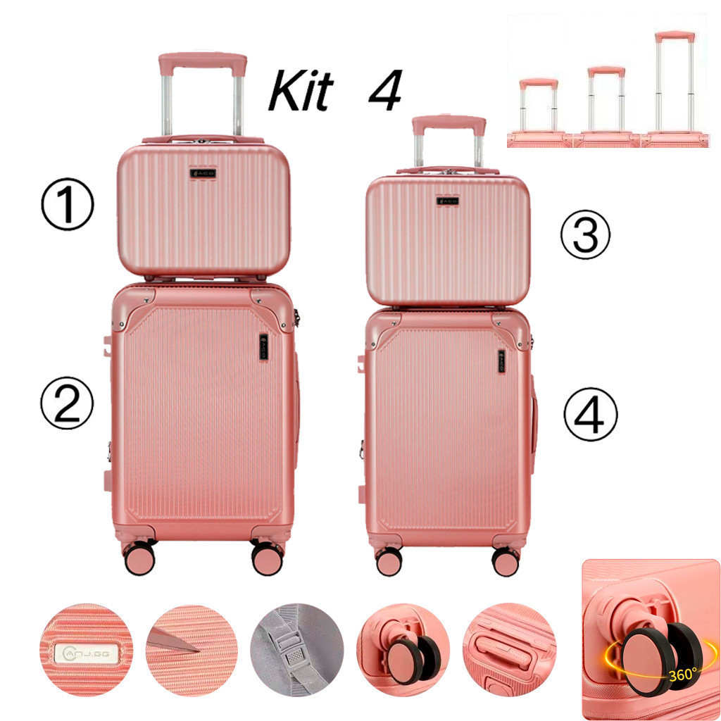 mala de bordo/conjunto com 4 malas para viagem g/m/p/pp