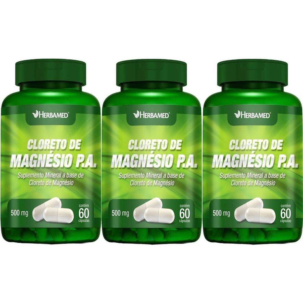 Kit 3X Cloreto de Magnesio PA 500mg 60 Cápsulas - Herbamed em Oferta na Shopee