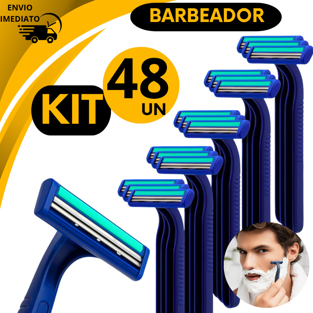 Conjunto Barbeador Descartável Barbear Depilar 48 Peças Prestobarba 2 Lâminas Barbearia Promoção