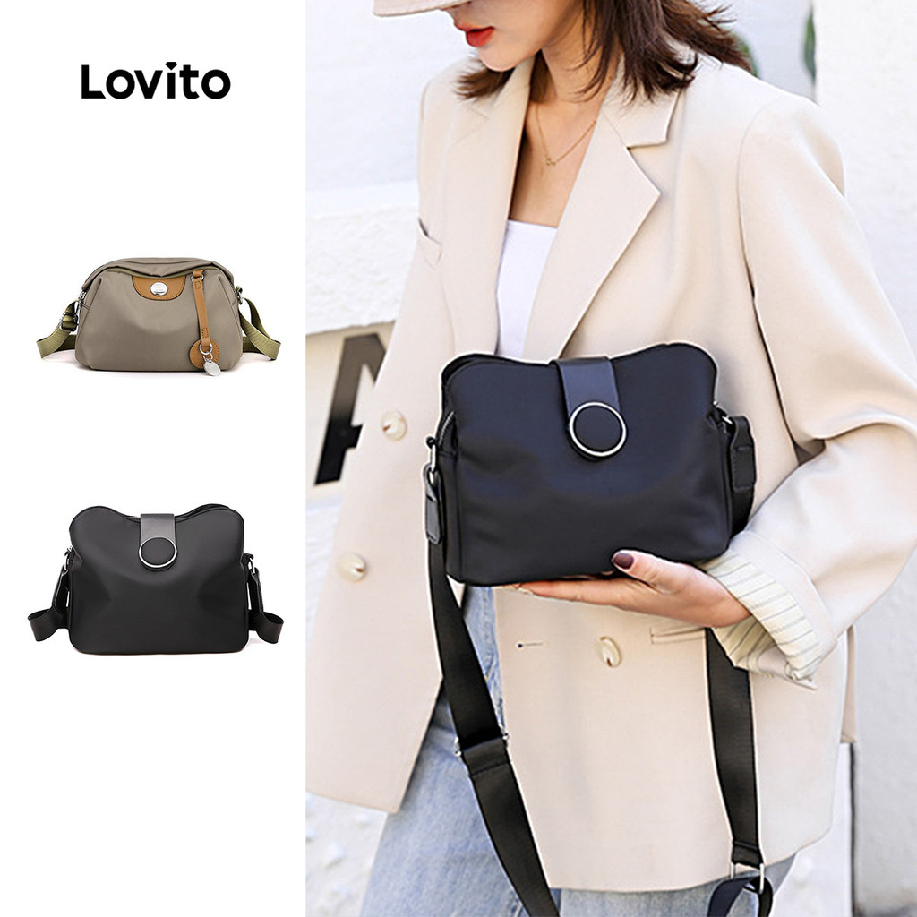 Lovito Casual liso Nylon resistente ao desgaste e prático bolsa Crossbody pequena bolsa de ombro para mulheres LFA76106