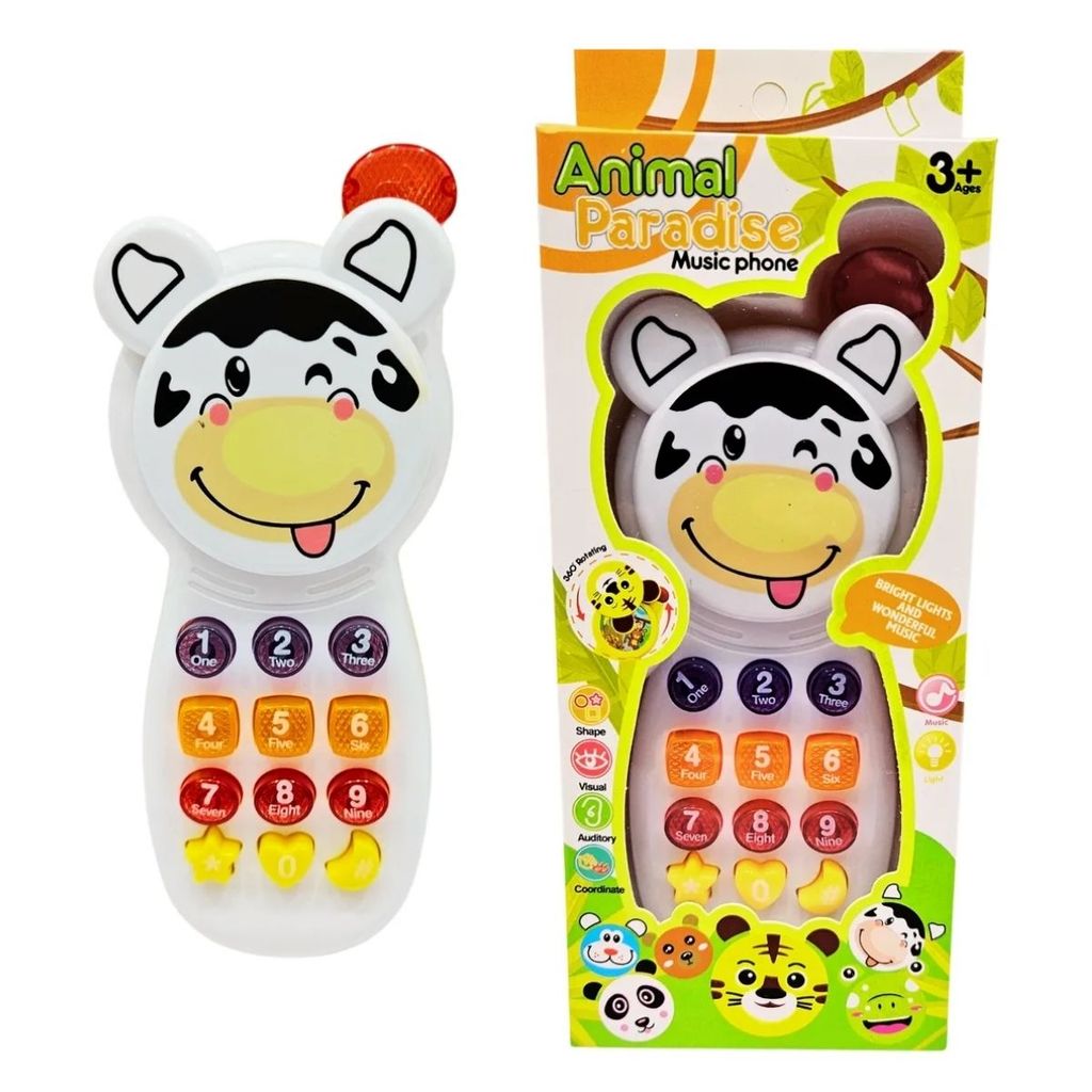 Telefone Teclado Musical Som Luz Vaquinha Brinquedo Colorido