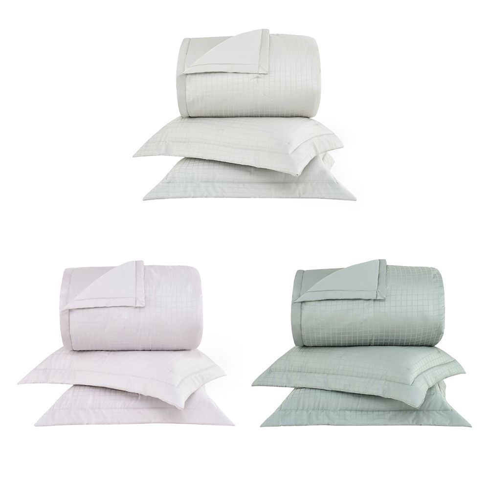 Kit Colcha King Cetim 300 Fios Buddemeyer Damask Square 100% Algodão Penteado 3 peças
