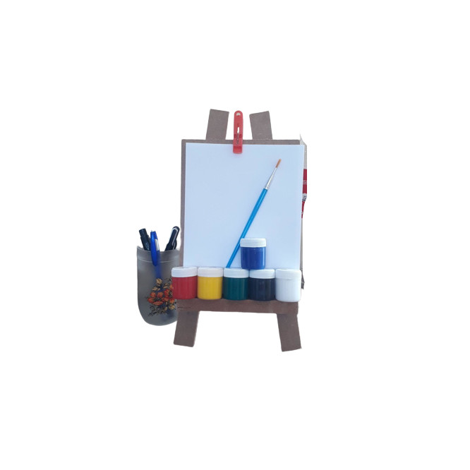 Kit Pintura Cavalete tinta pincel prancheta 10 folhas a5