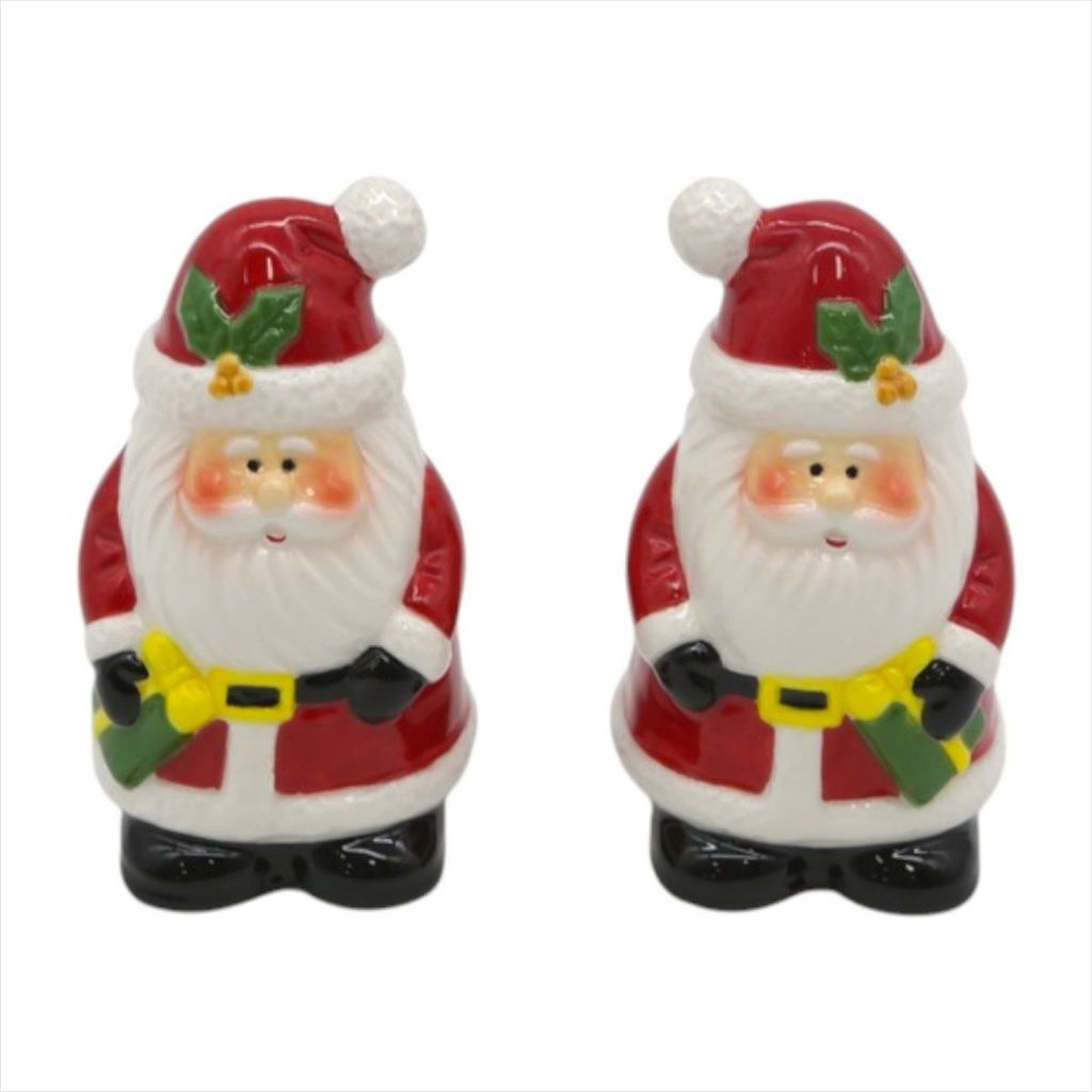 Jogo Saleiro Noel Vermelho Branco Louça Natalina 8CM 2 UN