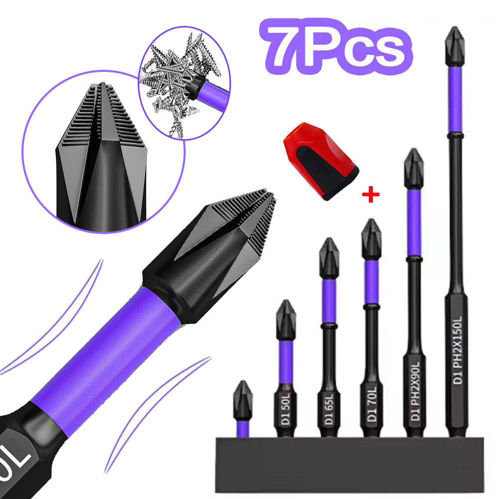 Kit 7 Bits Magnético Ponteira Philips Parafusadeira Ph2 Jogo Imantado Antiderrapante Com Imã Sextavado