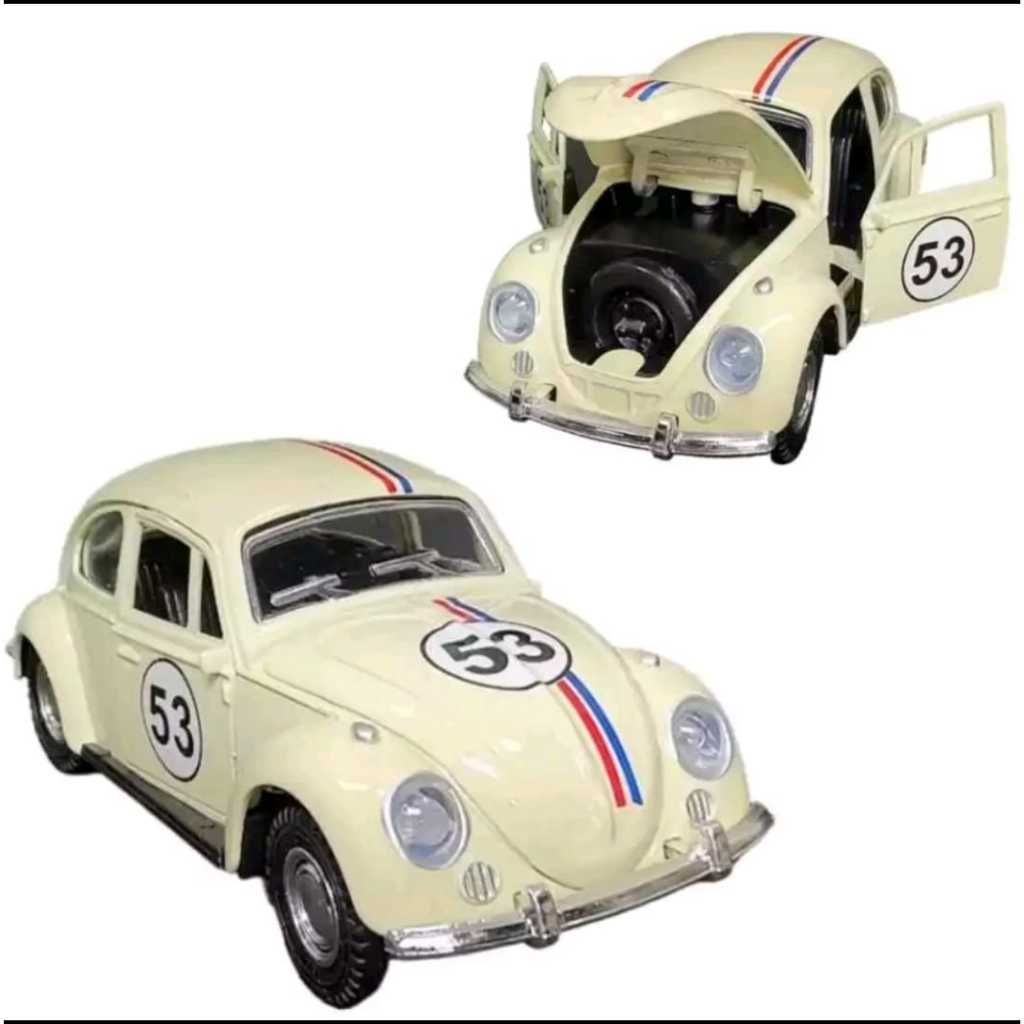 Fusca Herbie 53 miniatura Abre Portas e Capô Coleção Colecionador Retro