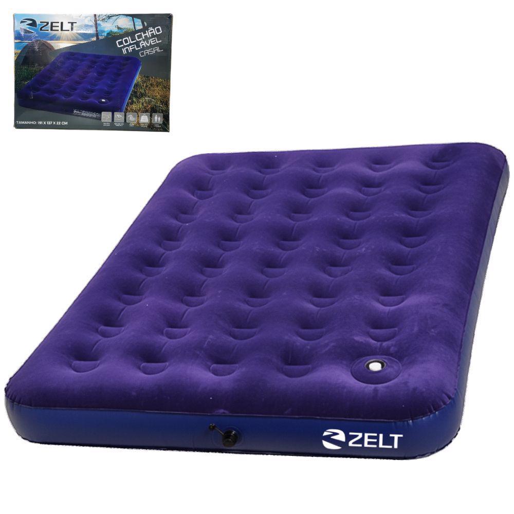Colchão Inflável Casal com Inflador de Pé Multiuso 191x137x22cm ZELT em Oferta na Shopee