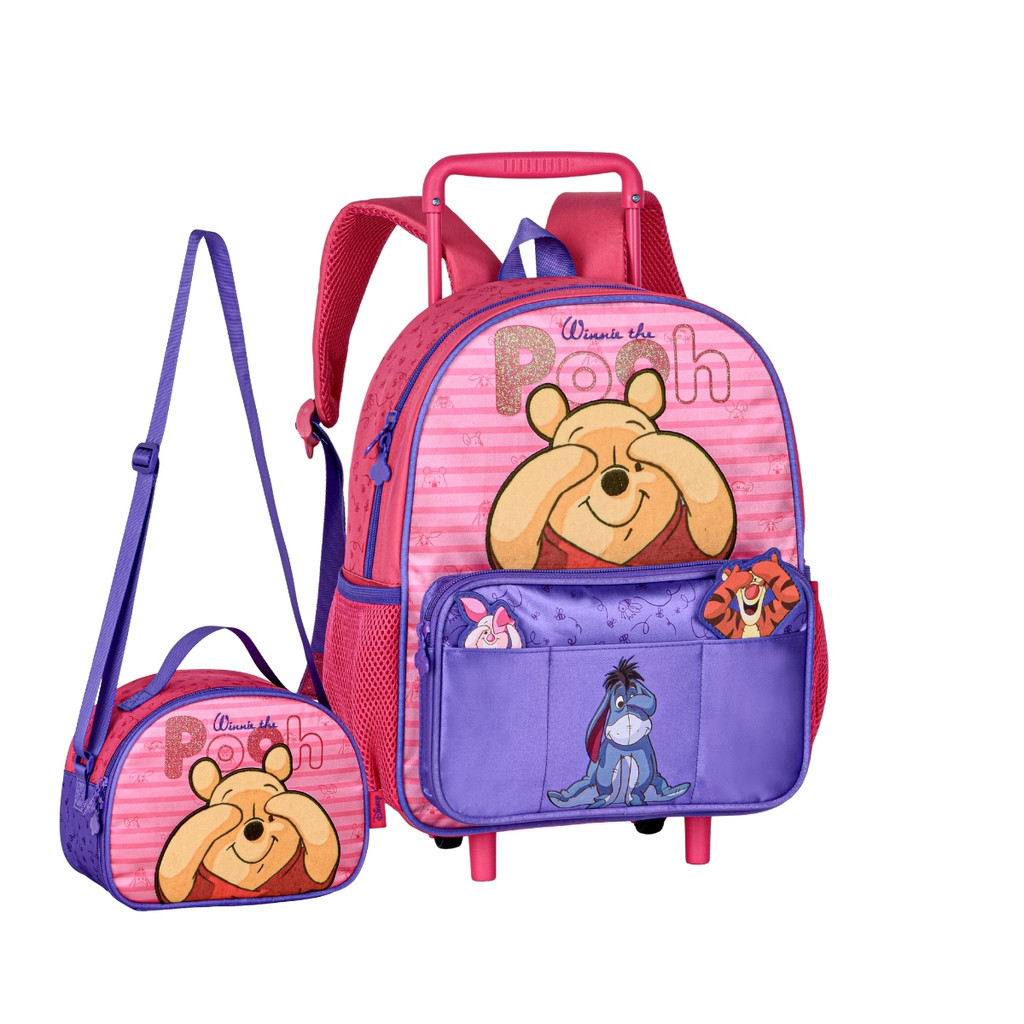 Kit Mochila De Rodinhas Ursinho Pooh De Carmuça e Lancheira Infantil Escolar Para Creche Winnie The Pooh Licenciada Clio