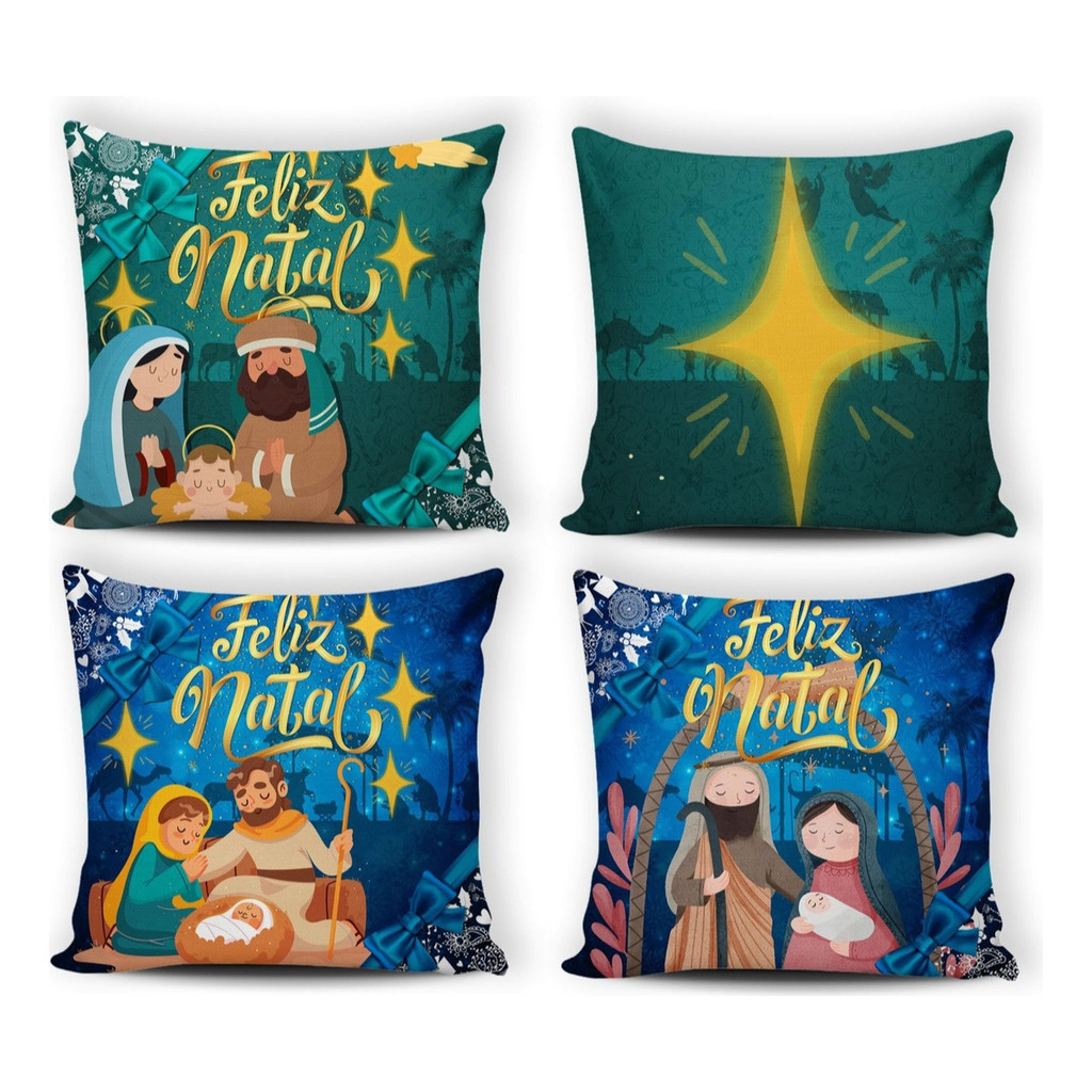 Kit 4 Almofadas Natal Capas Decorativas Feliz Natal Decoração Natalina Para Casa E Sala
