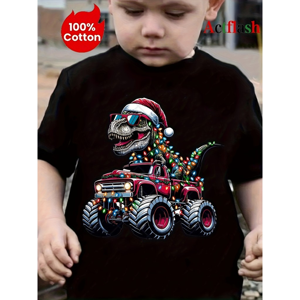 Camiseta  Natal Meninos  Trem Dinossauro Casual Infantil Dinossauros