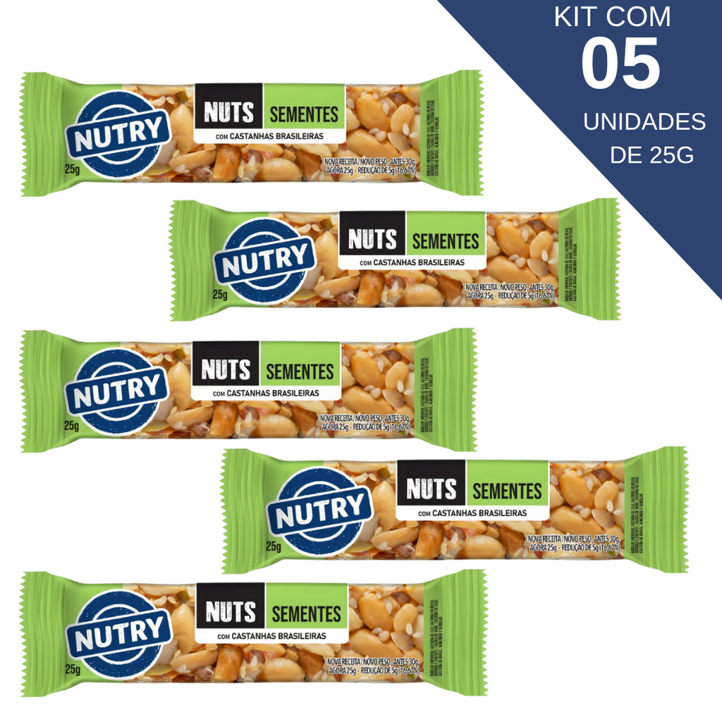 Kit Com 5 Barra De Cereal Nuts Sementes Com Castanhas Brasileiras Nutry De 25g em Oferta na Shopee