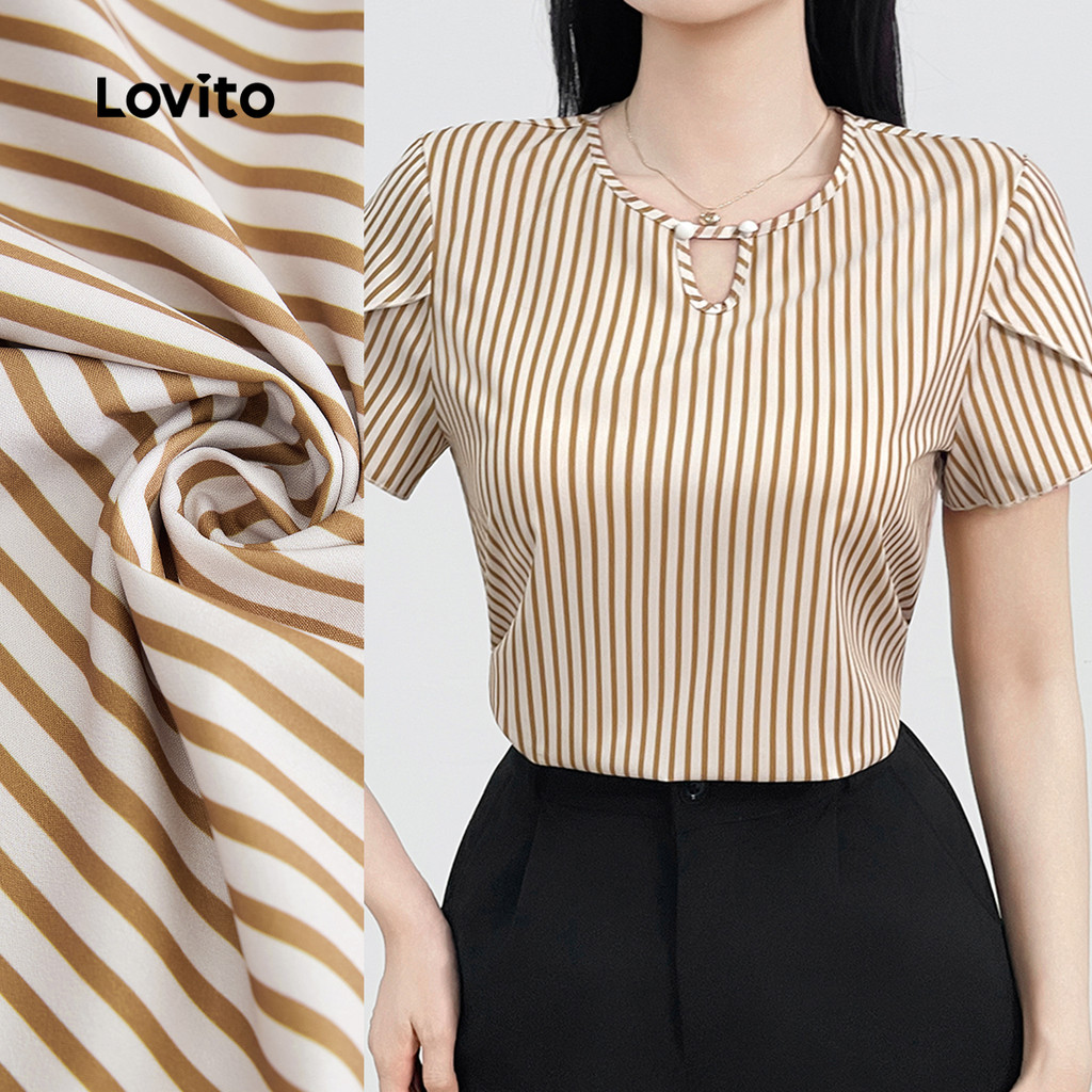 Lovito Blusa Elegante E Simples Para Uso Diário, Blusa Cáqui Simples Para Primavera/verão Para Mulheres L138ED071 em Oferta na Shopee