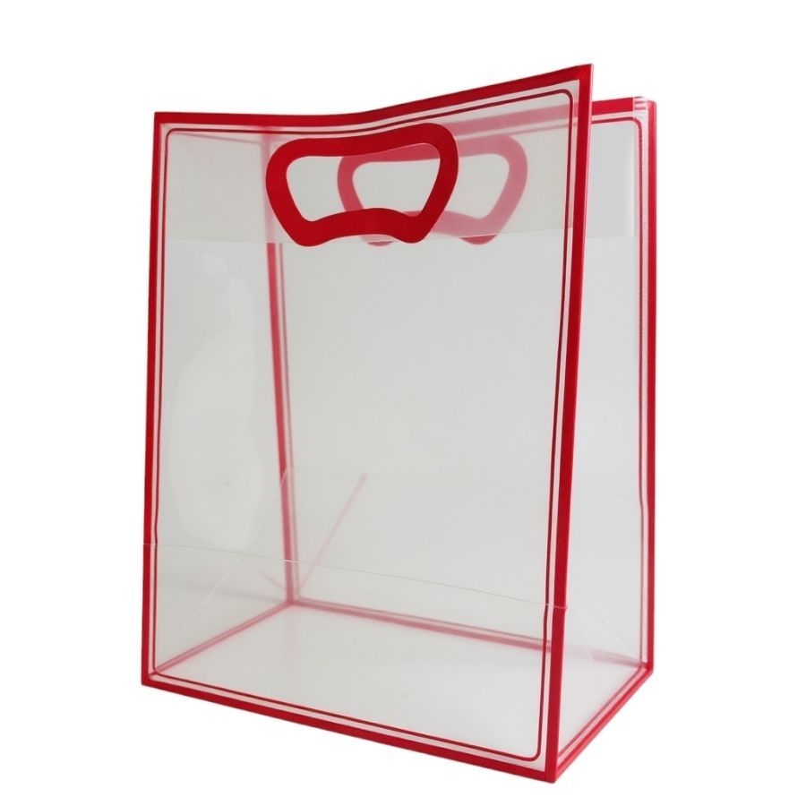 Sacola Transparente Fosca Pvc Alça Plana Vermelho - 25x15x9cm - 1 unidade - Cromus - Rizzo em Oferta na Shopee