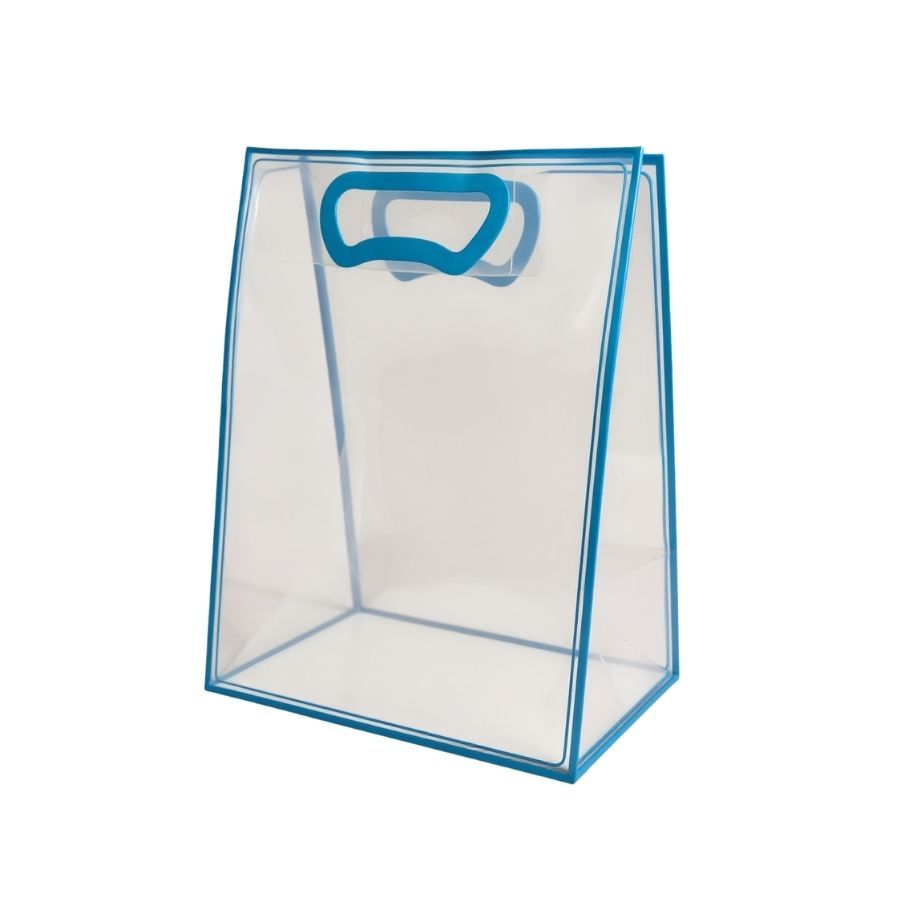 Sacola Transparente Fosca Pvc Alça Plana Azul Claro - 25x15x9cm - 10 unidades - Cromus - Rizzo em Oferta na Shopee