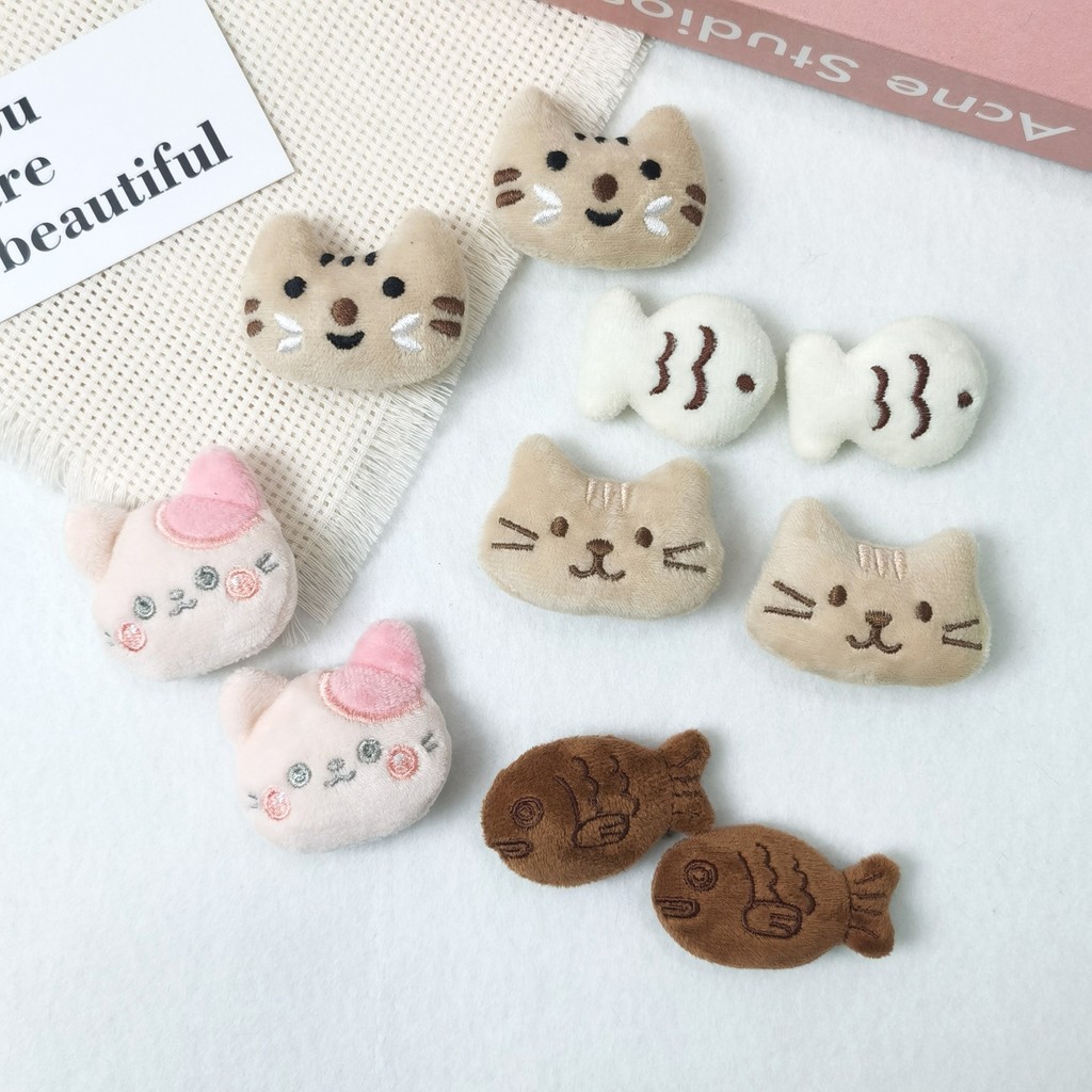 Bonito gatinho de pelúcia pequeno peixe broche cabeça corda acessórios para o cabelo DIY acessórios dos desenhos animado