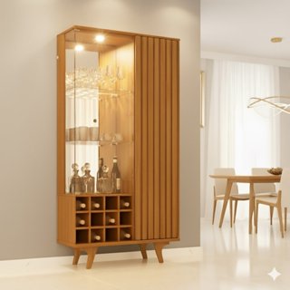 Cristaleira Elba Ripado Real Portas de Vidro Pés de Madeira Maciça 12 Nichos Garrafeiros Naturalle em Oferta na Shopee